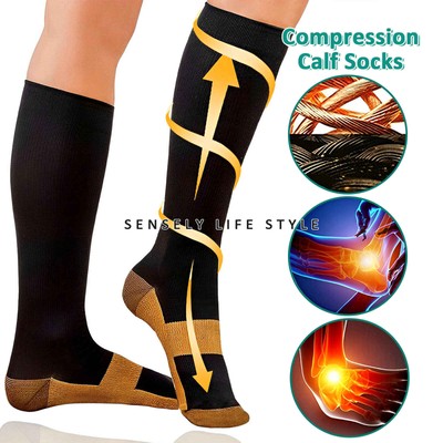 3-6Pairs 20 mmHG Compression Socks Womens Mens Knee High Dailywear S/M-L/XL -US