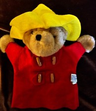 Vtg 1984 Eden Toys Paddington Bear Hand Puppet Plush Felt Red Coat Yellow Hat