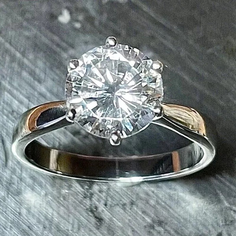 REAL Moissanite 2.00 CT Round Cut Women's Solitaire Ring 14K White Gold Plated
