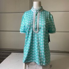 CABANA LIFE ShortSleeve Collared Twill Tape Top Women's Size L Cote d Azur