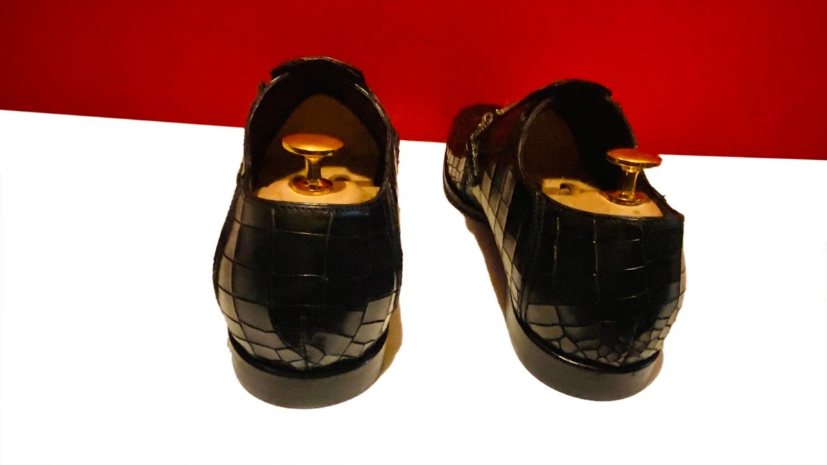 Cesare Paciotti • Black Croc Embossed Leather Crisscross Velcro Loafers RARE Sz 7.5 Men main image 3