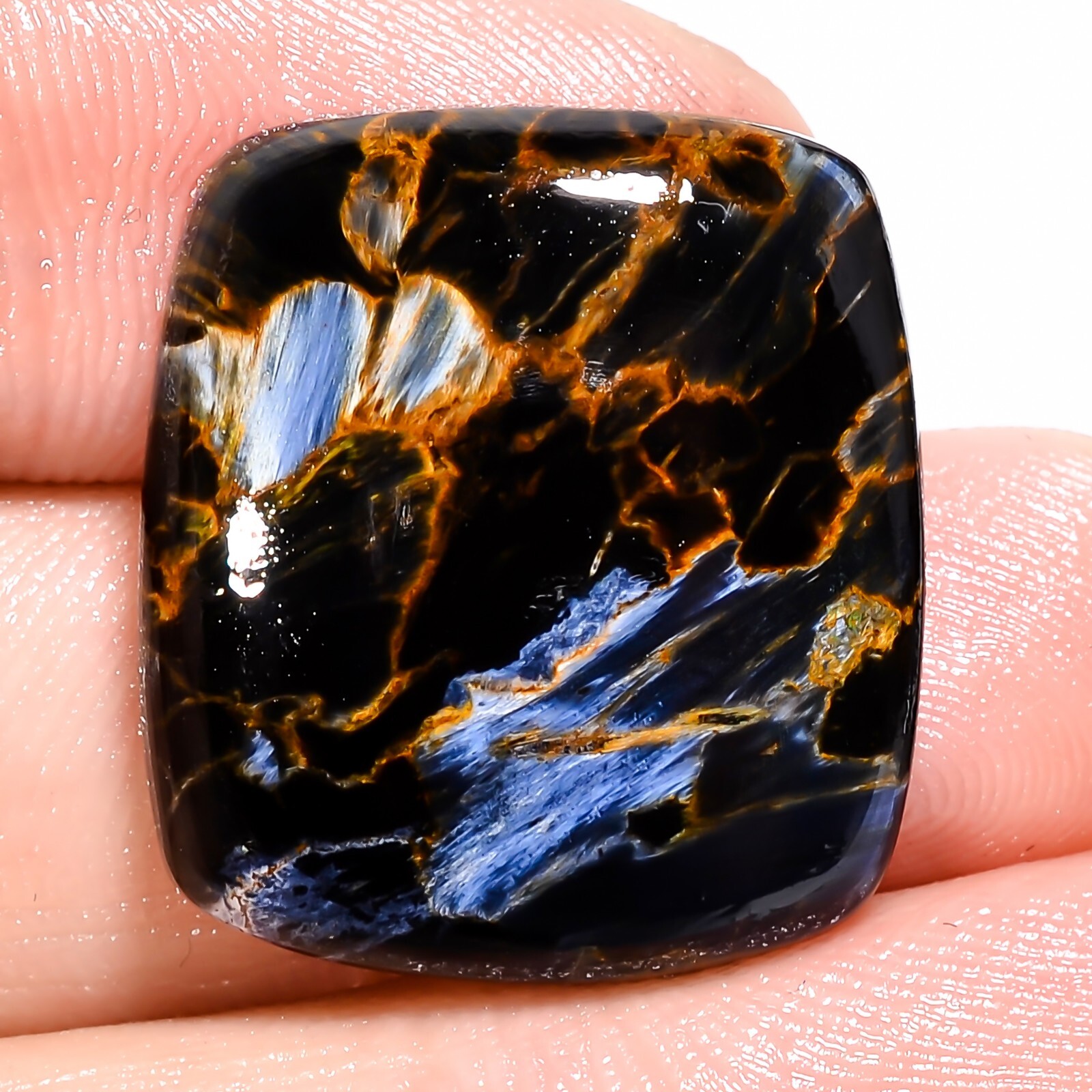 Bague Sertie En Argent Massif 925 Avec Pierre Pietersite Bleue Naturelle - Taille Réglable 52-59