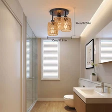 3-Light Semi Flush Mount Ceiling Light Farmhouse Rattan Pendant Lamp Fixture NEW