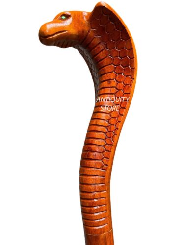 Bâton de marche serpent sculpté à la main en bois canne à pied cobra Noël meilleur cadeau - Photo 1/10