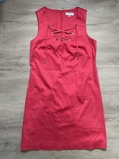 Calvin Klein V Neck Lace Up Pockets Sleeveless Dress Pink 6