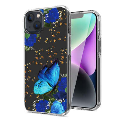 Reiko Pressed Dried Flower Design Phone Case for iPhone 14 Plus in Blue | MaxStr