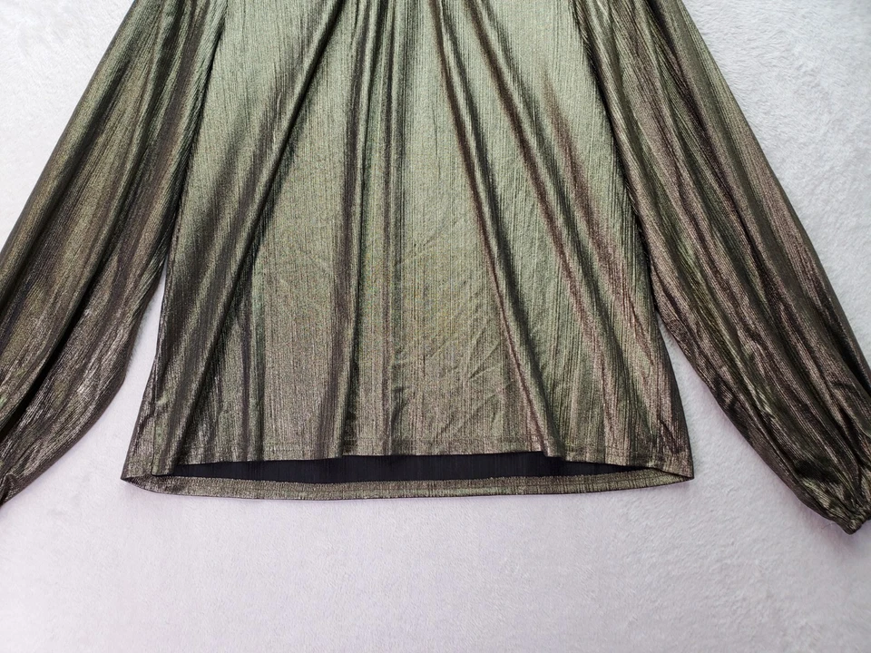 Blusa Top Aqua Mujer Talla Grande Dorado Metálico Poliéster Manga Larga Cuello Redondo Foto 3 de 4