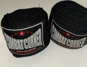 Black Combat Corner 180" SEMI-ELASTIC HAND WRAPS Set Of 2 MMA Thai Boxing