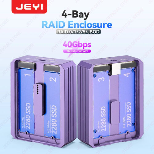 JEYI 4-Bay M.2 NVMe SSD Gehäuse mit USB4.0 40Gbps Port, Soft RAID Unterstützung