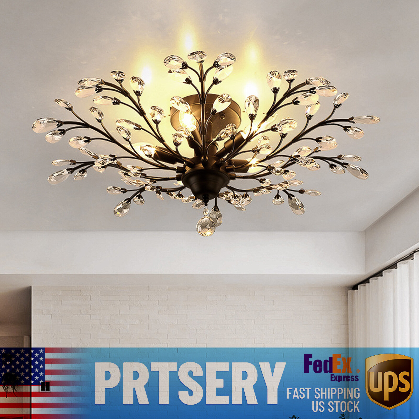 5-Lights Crystal Chandelier Light Branches Ceiling Pendant Lamp Vintage Fixture