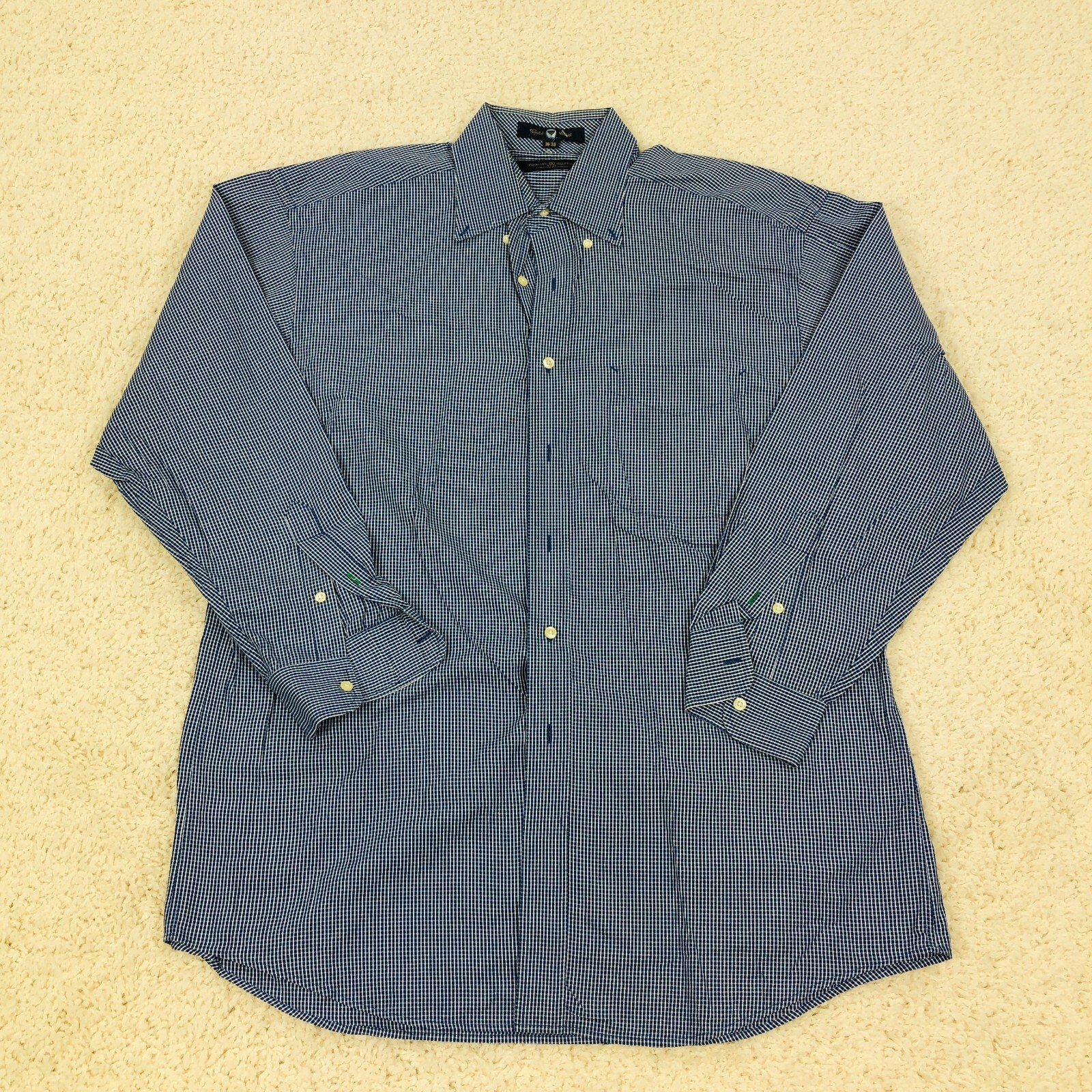 Tommy Hilfiger Button Down Shirt 16 - 33 Blue Long Sleeve Casual Gold Crest Mens