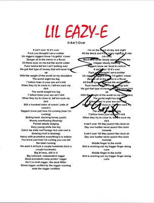 Lil Eazy-E Eric Wright Jr It Ain't Over Autographed Signed Lyric Sheet NWA