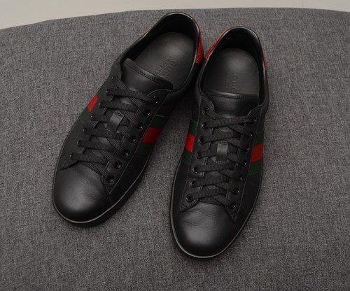 Scarpe sneakers uomo autentiche Gucci Ace pelle nera taglia UK 8,US 9,EU 42 - Foto 2 di 17
