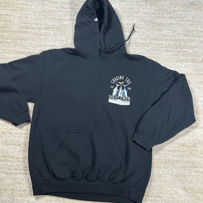Salty Crew Hoodie Mens M Chasing Tail Graphic Back Print Black Fleece Pocket