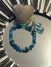 Set Blue Turquoise Colored Stretch Bracelet  Earrings Beautiful Shades Of Blue