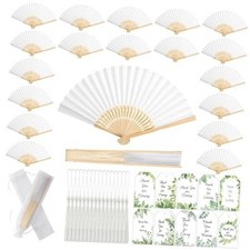 100 Set Folding Fans Wedding Fans Bamboo Hand Held Sandalwood Fans White Fresh