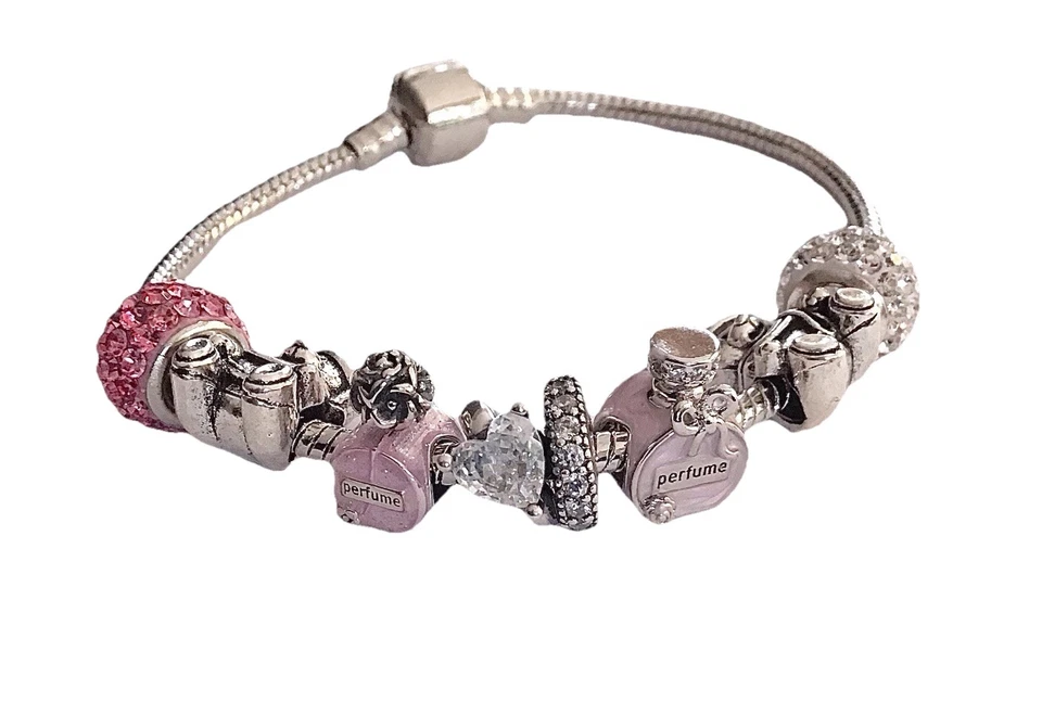 2 Charm Anhänger „Perfume“ + Acessoires 925 Silber beschichtet m. Armband 🎀 - Bild 2 von 4