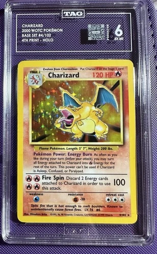 New ListingCharizard 1999 Base Set Holo 4/102 – TAG 6 EX-MT - Unlimited WOTC - Pokémon TCG