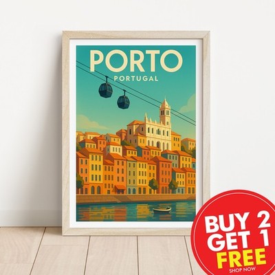 Porto Reisedruck, Reiseposter, Retro Wandbild, Wohndeko, minimalistisch,