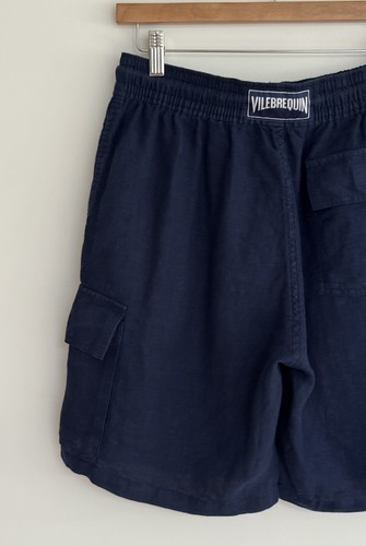 Vilebrequin Cargo Bermuda Shorts 100% Linen Navy Blue Small *** NEW *** - Picture 11 of 14