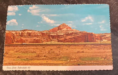 USA used Postcard & Stamps New Mexico view from Interstate 40 Gallup, Red Rocks