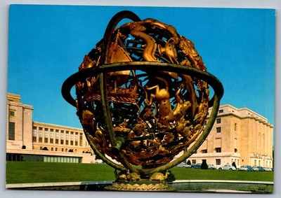 Postcard 1960s Geneva, Switz. UN Palais des Nations Armillary Sphere