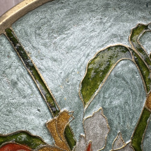 VTG Cloisonné Iris Flowers Enamel Brass Pedestal Bowls Hand Painted Indian Decor - Picture 8 of 24