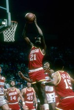 Moses Malone Houston Rockets pulls down a rebound v the Washington- Old Photo