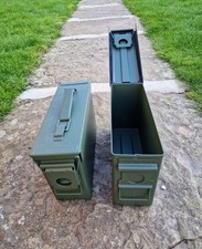 2 x 30 Cal Metal Ammo Box Military Storage Container Olive Green Folding Clasp