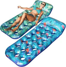 Inflatable Pool Floats Adult, 2 Pack Large Pool Float Raft with Headrest for Adu