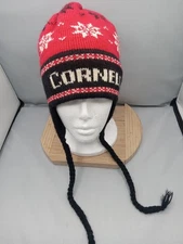 CORNELL UNIVERSITY 100% Wool Tassel Ear Flap Ski Hat VERMONT NO ITCH