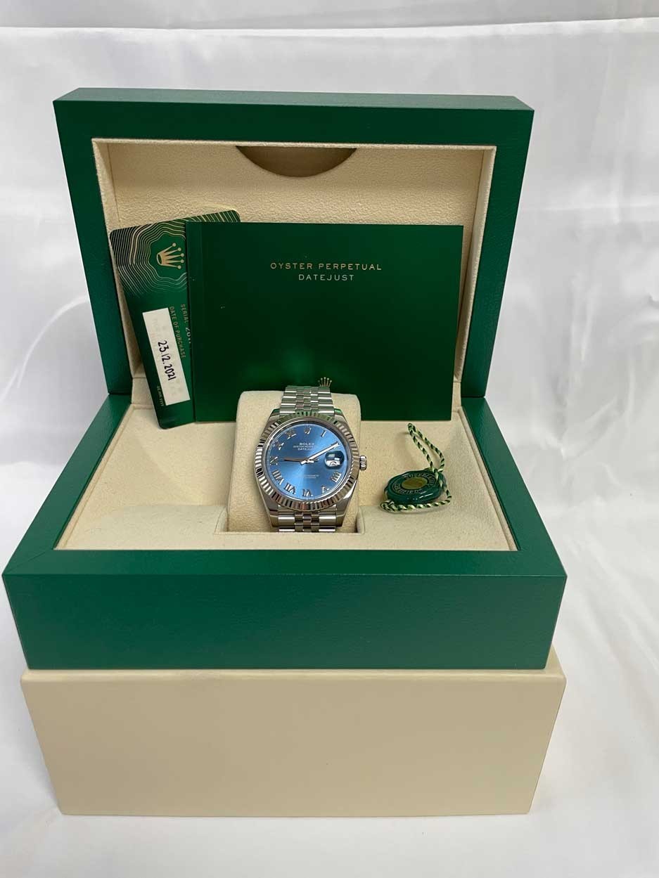 Rolex Datejust 41 126334 Oyster Steel 18k White Gold Bezel 41mm Blue Roman LNIB image 6