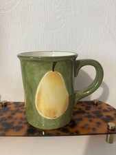 M&S Home Unique Sage Green Paint Effect Thick Mug With Pear Pattern Large Handle