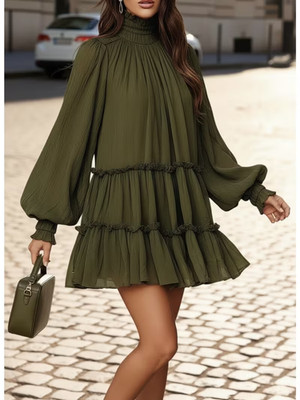 NEW! Romantic Olive Green Fancy Ruffled Tier Flowy Dress-Size Extra Large=XL