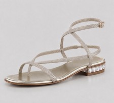 Donald J Pliner Jewel Heel Dressy Sandals 6.5 Gold MetallicShimmer Leather NWOB