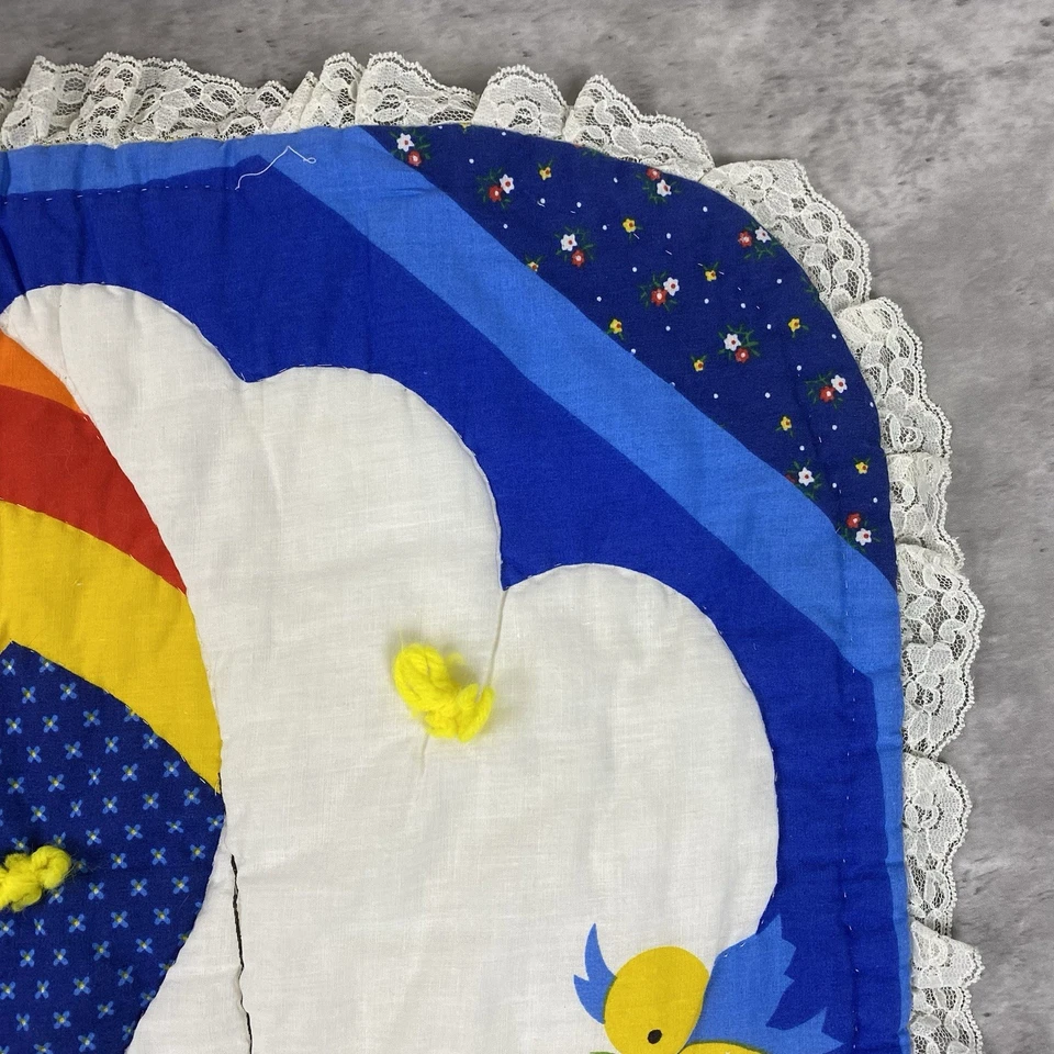 MANTA EDREDÓN CUNA BEBÉ VINTAGE AÑOS 70 80 EDREDÓN OSO CONEJO FLORES ARCO IRIS Foto 4 de 4