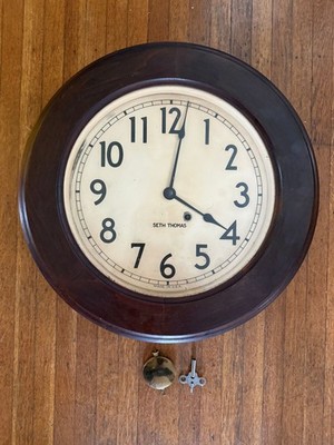 Seth Thomas Principal Thomaston Conn Vintage Wall Clock Mechanical Wood With Key