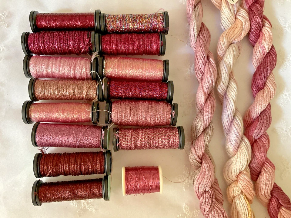 Kreinik Needlepoint Fibers Threads Lot of 18 Metallics Overdyed Lavender Pink - Image 2 of 4