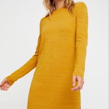 Free People Mustard Yellow Midi Sweater Dress Long Sleeve, Size XS