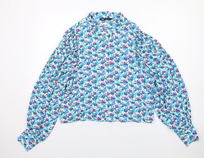 Zara Damen Mehrfarbig Geometrisch Viskose Basic Knopfleiste Größe XL Rundhals