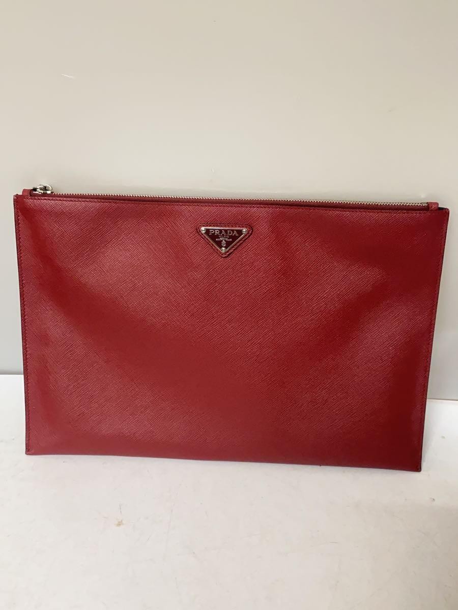 PRADA Saffiano Rubino Leather Clutch in Vibrant Red 2NG001