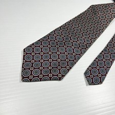 Vintage Bert Pulitzer Red Burgundy Foulard Medallion 100% Silk Tie Made In USA