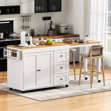 74.8" Kitchen Island with Extendable Dining Table, Storage Cart with 3 Drawers