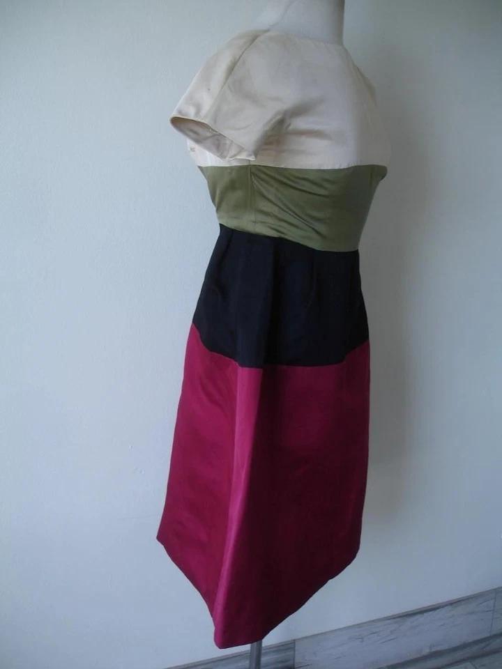 Vestido Para Mujer XS De Colección Años 50 Pattullo-Jo Copeland Neusteter Seda Rayas Fiesta Foto 2 de 4