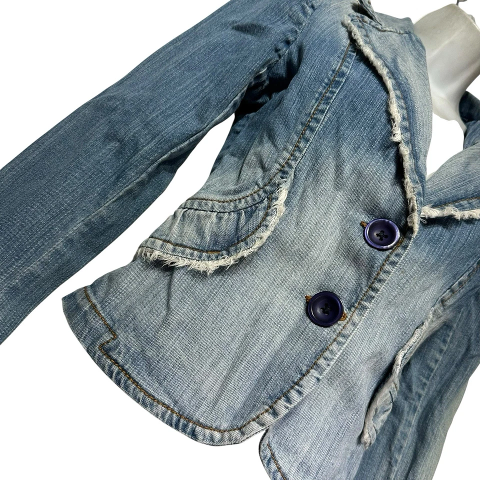 Chaqueta Blazer Rampage Jeans Denim Envejecido Azul Borde con Flecos Y2K Talla S Foto 2 de 4