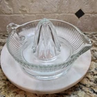 Vintage Federal Glass Citrus Reamer/ Juicer Clear Ribbed 6" Loop Handle Made USA