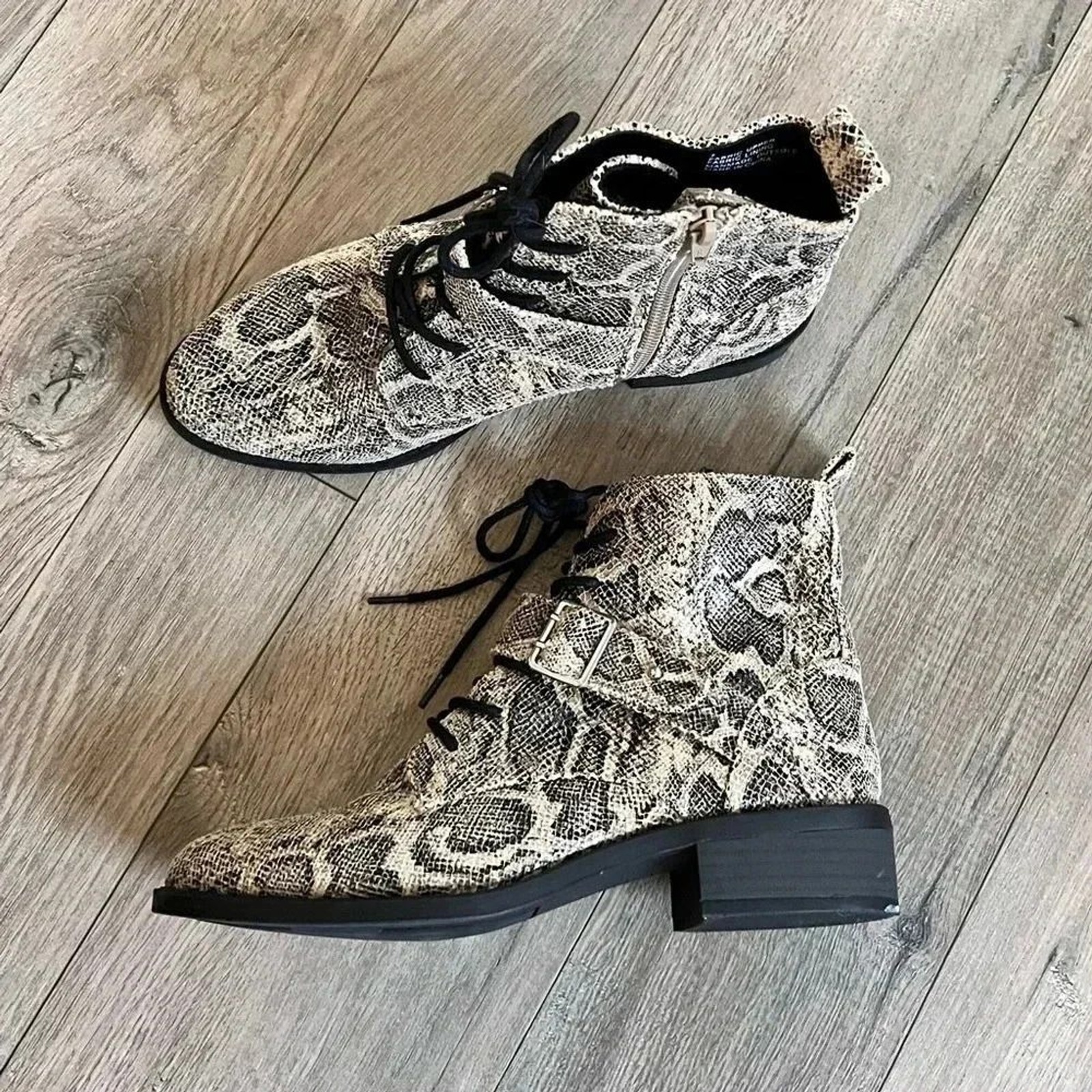 EXPRESS Python Snake Print Lace Up Combat Boots S… - image 1