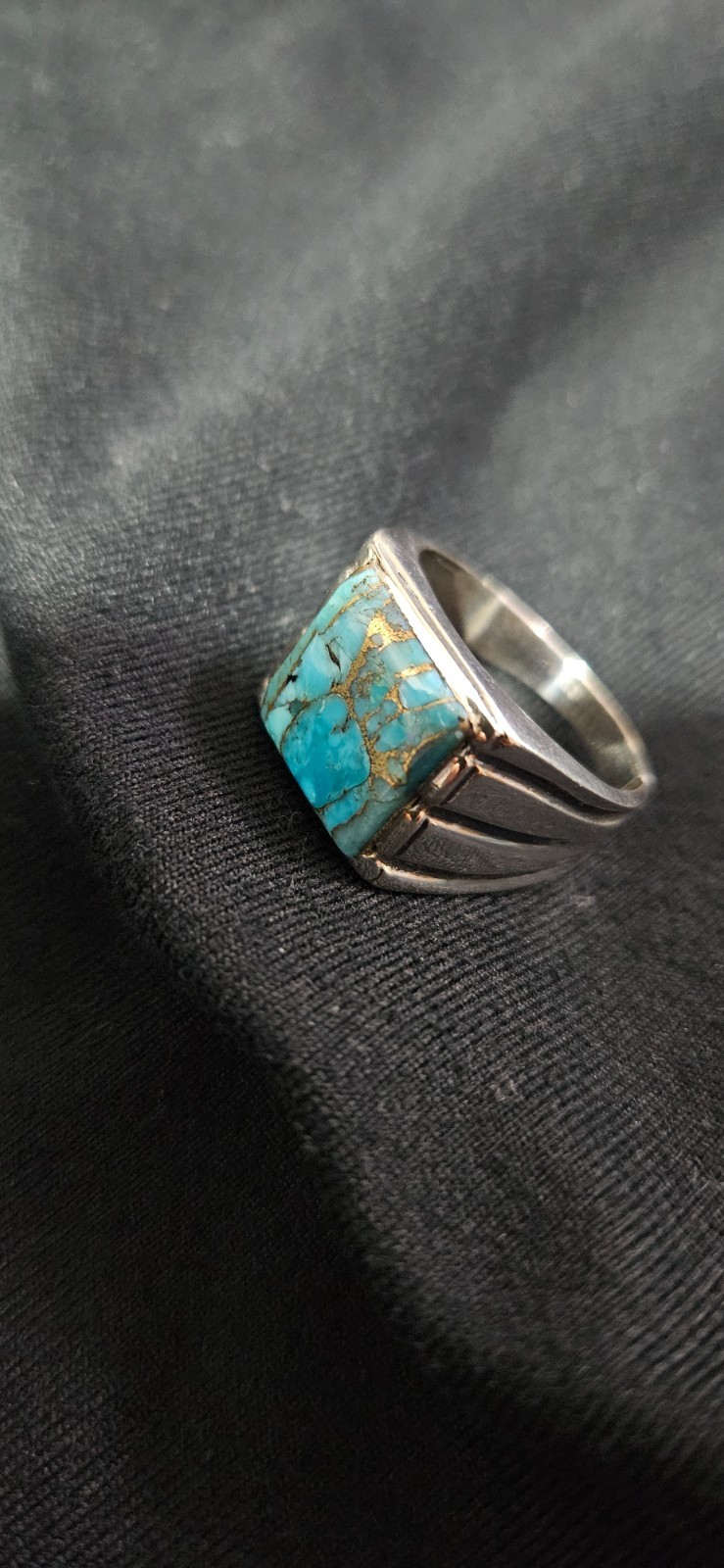Turquoise Mens Solid 925 Silver Ring - image 1