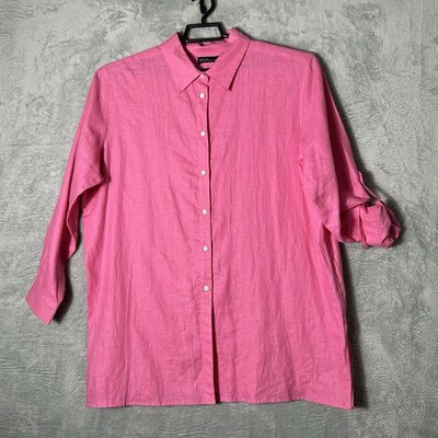 Valerie Stevens Linen Shirt Womens 18W Pink Roll Tab Sleeves Minimalist Vintage