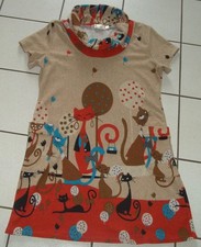 Tunika Kleid Gr. XL 40 42 Hängerkleid Wollkleid Strick KATZEN - MOTIV Beige Bunt